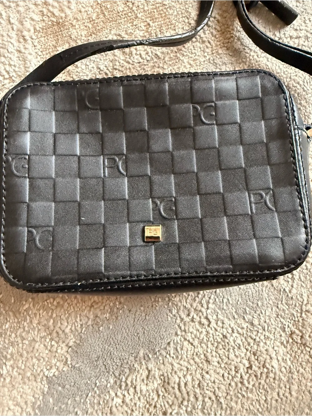 Purificación García Black Embossed Logo Crossbody Bag
